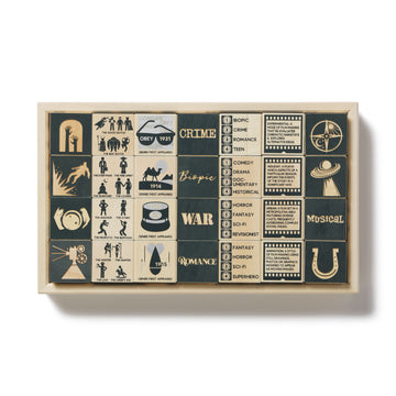 Explore Uncle Goose's unique wooden toys made from natural materials. Safe for kids and crafted in Michigan, our blocks inspire endless imagination and play. Wood Blocks Film Movie themed for Movie Fans showing the various genres of movies